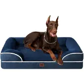 EHEYCIGA Orthopädisches Hundebett 122x89cm Marineblau mit Nackenrollen, waschbar, wasserdicht, rutschfest