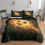 HOSIMA Bettwäsche-Set Fußball Flammen Druck 155x220cm 2x80x80cm Mikrofaser
