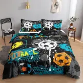 HOSIMA Fußball-Bettwäsche-Set für Kinder, Graffiti-Cartoon-Druck, 200x200cm, 2x 80x80cm