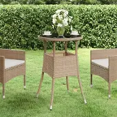 Merkloos Runder Gartentisch aus gehärtetem Glas und Poly-Rattan