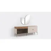 JVmoebel Moderne Kommode mit Spiegel Sideboard Beige Eiche Holz Design statusbezogen