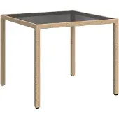 Merkloos Gartentisch aus Polyrotan mit gehärteter Glasplatte, Beige