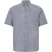 Casual Friday Kurzarmhemd "Kurzarmhemd CFAton", Herren, Gr. S, N-Gr, blau (schwarz navy), Obermaterial: 100% Leinen LI., Hemden Kurzarmhemd