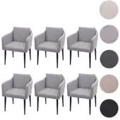 Mendler 6er-Set Esszimmerstuhl HWC-H93, Küchenstuhl Lehnstuhl Stuhl Stoff/Textil hellgrau