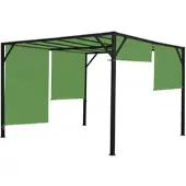 Mendler Pergola Baia, Garten Pavillon Terrassenüberdachung, stabiles 6cm-Stahl-Gestell + Schiebedach grün 3x4m