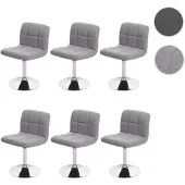 Mendler 6er-Set Esszimmerstuhl Kavala, Küchenstuhl Stuhl, Stoff/Textil Chrom drehbar - hellgrau