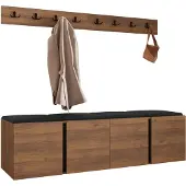 Mirjan 24 Garderoben-Set Orion VII, Garderobe mit Sitzbank mit 4 x Wandpanel 42x42 (Farbe: Nuss Warmia, Soft 011)