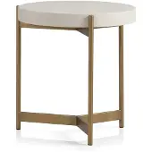 AEA Couchtisch Beige MDF Edelstahl Modern Rund Einfarbig Wohnzimmertisch