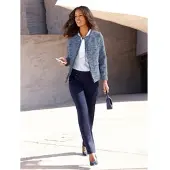 Witt Blusenblazer "Bouclé-Blazer Bouclé-Blazer mit Fransenkante", Damen, Gr. 50, blau (marine, eisblau, meliert), Bouclé, , Elegant, Rundhals, Blazer Blusenblazer