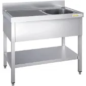 GOLDINOX Edelstahl-Spüle, 1000 x 600 mm, mit einem Becken auf der rechten Seite und einem Abtropfbereich auf der linken Seite, –