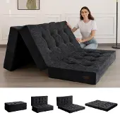 OEM Faltmatratze 15 cm, Chenille, dreifach faltbar, Schwarz, 150x200 cm