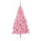 vidaXL Künstlicher vorbeleuchteter Weihnachtsbaum Rosa 210 cm PVC