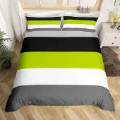 OEM Bettwäsche King-Size, 3-teilig, geometrisches Patchwork, grün/schwarz/grau