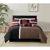 OEM 7-tlg. Patchwork-Bettgarnitur, Polyester, bordeaux/schwarz/braun, Full