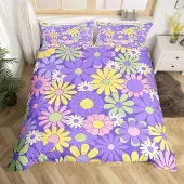 OEM Bettbezug-Set, buntes Retro-Blumen-Design, Doppelgröße