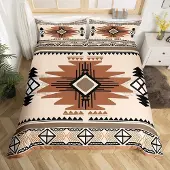 OEM Boho Bettwäsche-Set, geometrisch, beige-braun, Mikrofaser, King