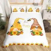 OEM Bettbezug-Set mit Gnomen und Sonnenblumen, Doppelgröße, 3-teilig