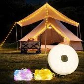 Dripio 3-in-1 Camping-Lichtkette 10 m, aufrollbar, warmweiß & RGB, 13 Modi
