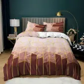 Sonstiges Bettwäsche Set 220x240cm + 2x 80x80cm Gestreift Geometrisch Taupe Braun Mikrofaser