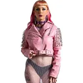 Killstar Kunstleder Biker Jacke - Disharmony Pastel Pink XXL