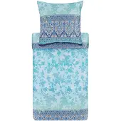 OEM Bettwäsche-Set 200x200 + 2 Kissen 80x80, Blau, Blumenmuster