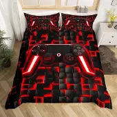 OEM Bettwäsche-Set Doppelbett, Gaming-Motiv rot-schwarz, 3-teilig