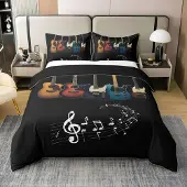 OEM Baumwoll-Bettbezug Doppelbett 200x200 cm, Musiknoten, schwarz-weiß