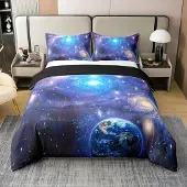 OEM Bettbezug-Set Sternenhimmel 100 % Baumwolle 3-tlg. 220 x 260 cm blau/lila