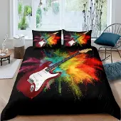 OEM Bettwäsche-Set King, Gitarren-Design, Regenbogen, 3-teilig