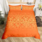 OEM Bettbezug-Set Super Kingsize, Damast Blumen, Orange Ombre, 3-teilig