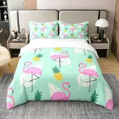 OEM Dekbedovertrek Double 200x200 cm Flamingo Tropisch Katoen
