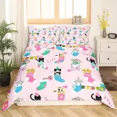 OEM Bettbezug-Set Einzelgröße rosa mit Katzenmotiv, 135 x 200 cm, 2-teilig