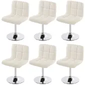 Mendler 6er-Set Esszimmerstuhl Drehstuhl Stuhl Kavala Kunstleder Chrom weiß