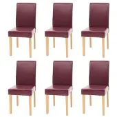 Mendler 6er-Set Esszimmerstuhl Stuhl Küchenstuhl Littau Kunstleder, rot, helle Beine