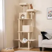 Selius Katzenbaum – Kratzbaum – Klettergerüst – Spielturm – Katzenmöbel – Beige – 205 cm hoch