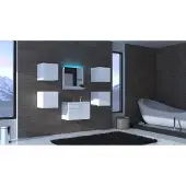 Furnitech ALIUS 20 Badezimmer Bademöbel Badeschränke Spiegel Set (Möbel ohne LED, Weiß)