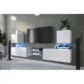 Furnitech Wohnwand Wohnzimmer - Hängend Wohnwand Modern - Wohnzimmer Schrankwand (D144N-21W-HG2-1A)