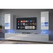 Furnitech Wohnwand Wohnzimmer - Wohnzimmer Schrankwand (Sezana AN21-18W-HG2 1B)