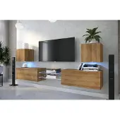 Furnitech Wohnwand Wohnzimmer - Hängend Wohnwand Modern - Wohnzimmer Schrankwand (D144N-21DZ-M6-1A)