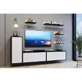 Furnitech TV-Schrank Kombination – Wohnzimmermöbel – 219 cm – weiß/schwarz – modern WS2-25B(W)-M1