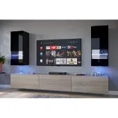 Furnitech Wohnwand Wohnzimmer - Wohnzimmer Schrankwand (Sezana AN21-18BS-HGM7 1A)
