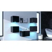 Furnitech ALIUS 29 Badezimmer Bademöbel Badeschränke Spiegel Set (LED weiß, Schwarz)