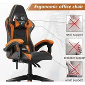 Selius Gaming-Stuhl – Ergonomischer Computerstuhl aus Kunstleder mit Kopfstütze und Lendenwirbelstütze – Schwarz