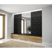 Furnitech GF82 Flur Dielenmöbel Garderobenschrank Dielenschrank Schuhschrank Flurmöbel Set Spiegel Matt (GF82-21DZ-M4)