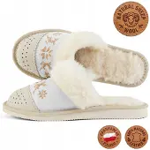 Tylbut Hausschuhe Damen Leder Wolle Beige Weihnachtlich Handgenäht 38