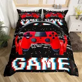 Homewish Bettwäsche-Set 3D Gamer Controller 135x200 cm Rot Schwarz Mikrofaser 2-teilig