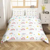 Loussiesd Bettwäsche-Set Kinder Regenbogen Sterne Mond 200x200cm Mehrfarbig 2 Kissenbezüge Mikrofaser