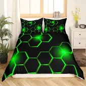 Loussiesd Bettwäsche-Set 200x200 cm Geometrisch Schwarz Grün 3D Druck Super Mikrofaser