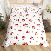 Loussiesd Bettwäsche Set 200x200cm mit 2 Kissenbezügen, Pilz Motiv, Mehrfarbig, Mikrofaser