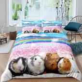 Loussiesd Bettwäsche Set 135x200cm Meerschweinchen Regenbogen Berg Landschaft 2-teilig Mehrfarbig Microfaser